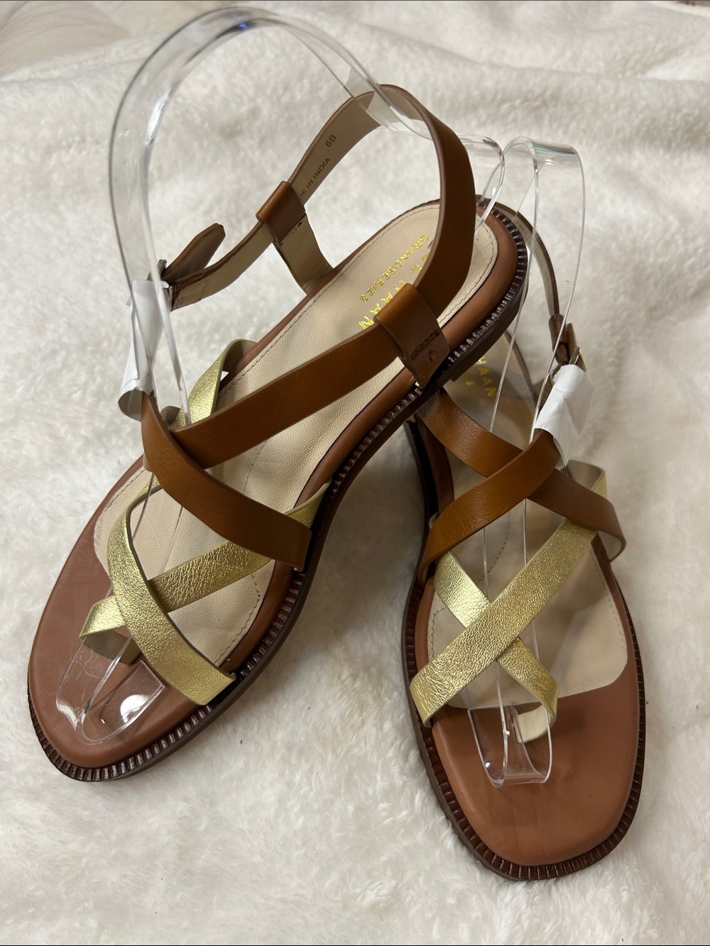 Cole Haan Brown and Gold Cross-Strap Sandals